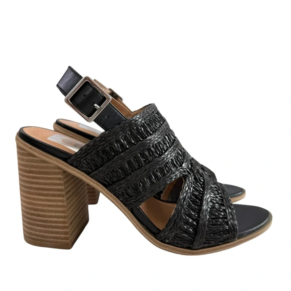 DV Dolce Vita Rian Black Woven Straw Slingback Mule Sandals Size 8 - Picture 2 of 16